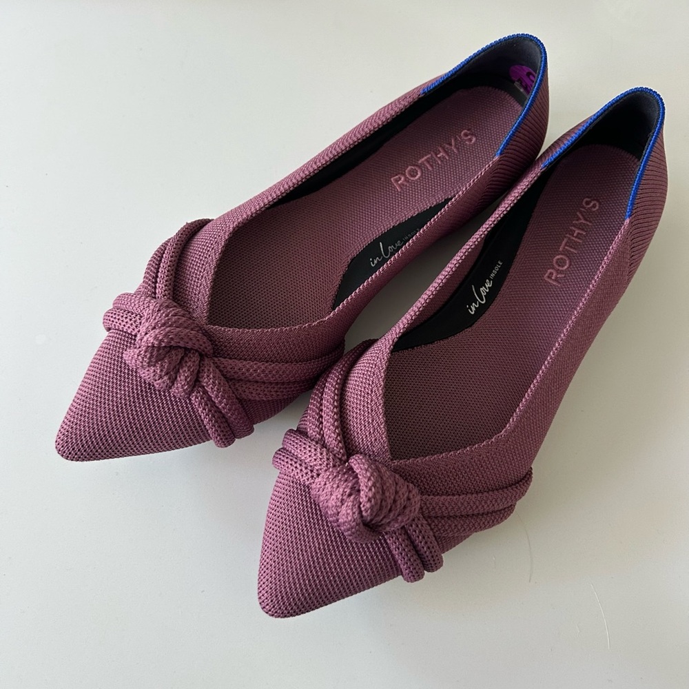 Rothy's Pink Flats with Blue Trim